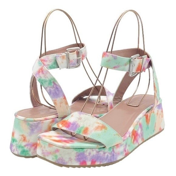 NWT ASOS Tatiana Flatform Ankle Wrap Sandals Bright Pastel Cloud Tie Dye Size 10 - Picture 4 of 16